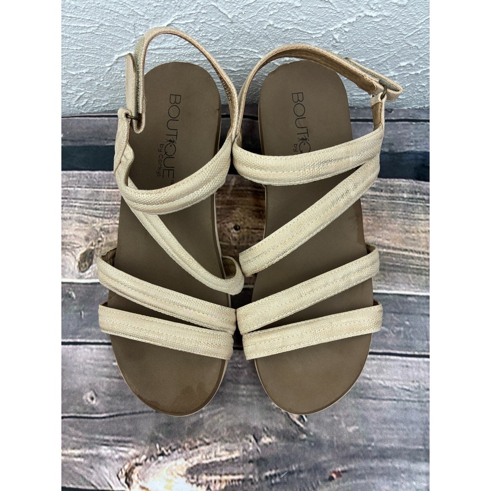 Boutique by Corkys Lifeguard Sandals Womens 11 Beige Cream Strappy Comfort Shoes